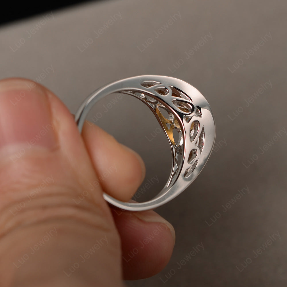 Vintage Citrine Ring Solitaire Wedding Ring - LUO Jewelry