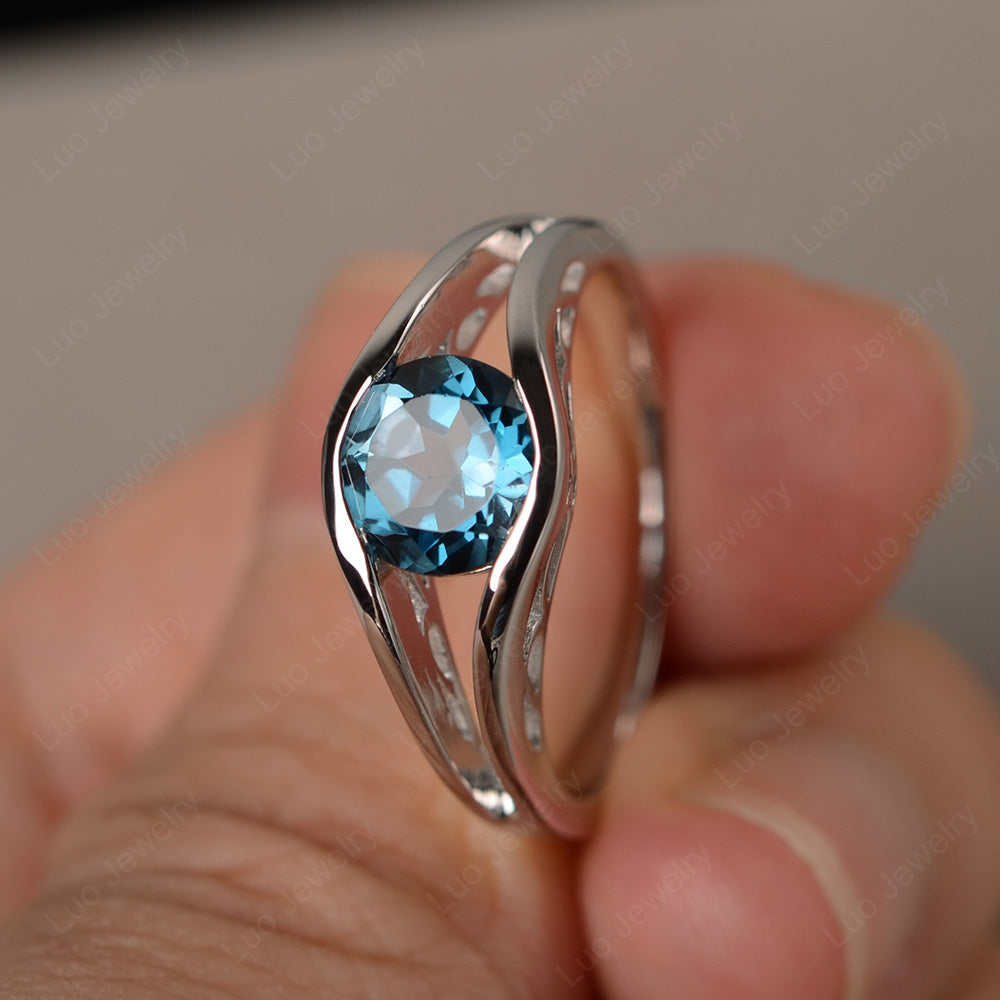 Vintage London Blue Topaz Ring Solitaire Wedding Ring - LUO Jewelry