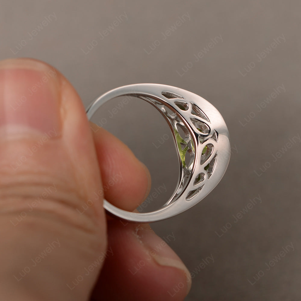 Vintage Peridot Ring Solitaire Wedding Ring - LUO Jewelry