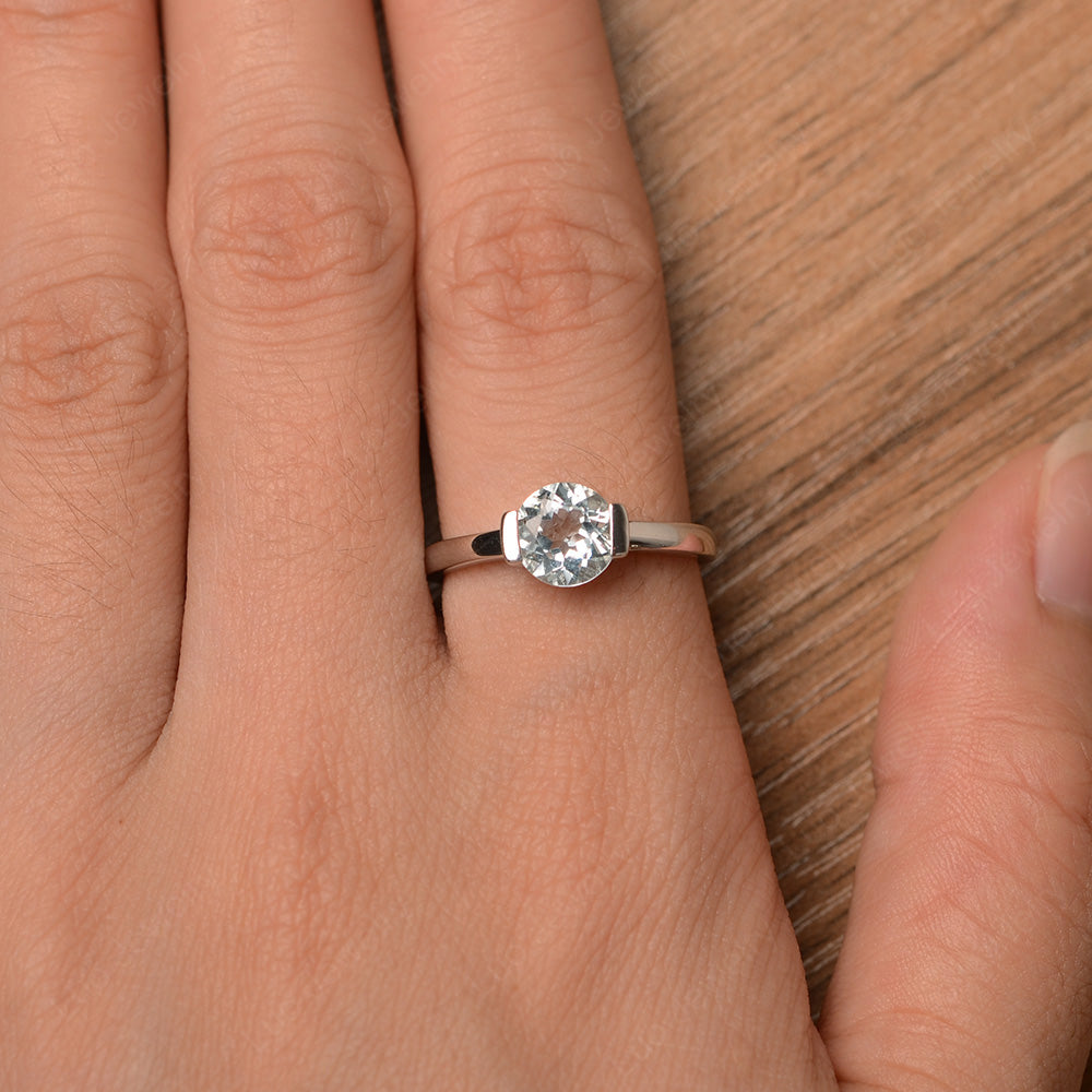 Round Cut Aquamarine Solitaire Bezel Ring - LUO Jewelry