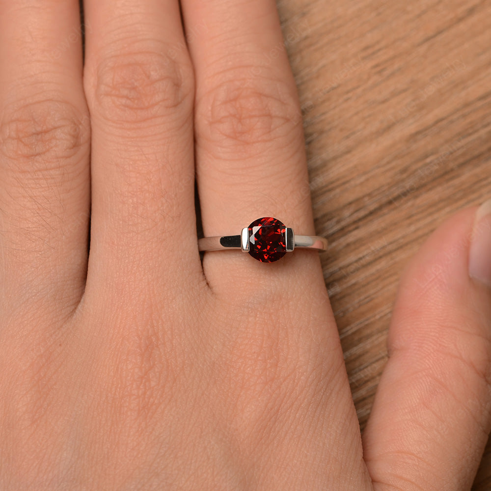 Round Cut Garnet Solitaire Bezel Ring - LUO Jewelry