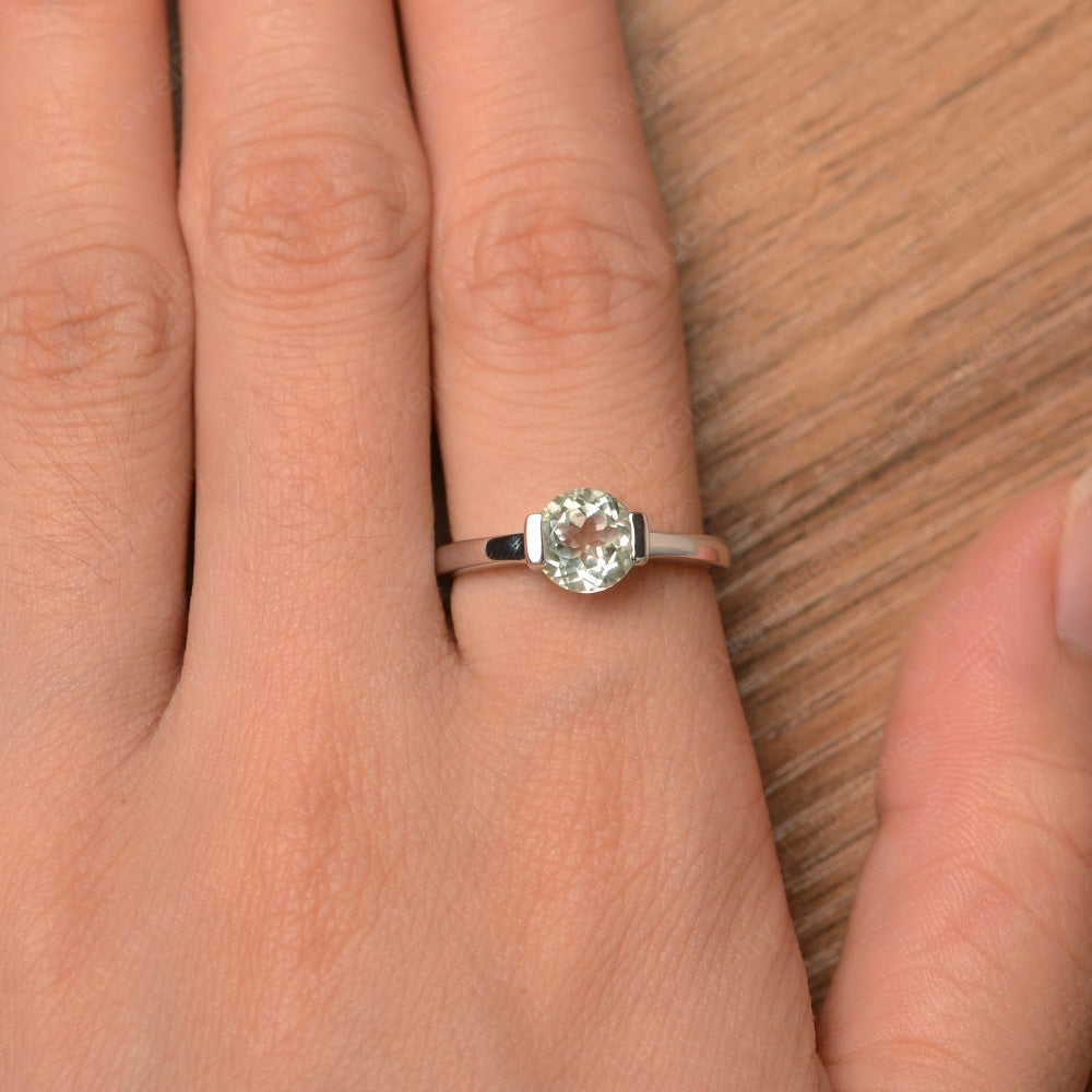 Round Cut Green Amethyst Solitaire Bezel Ring - LUO Jewelry