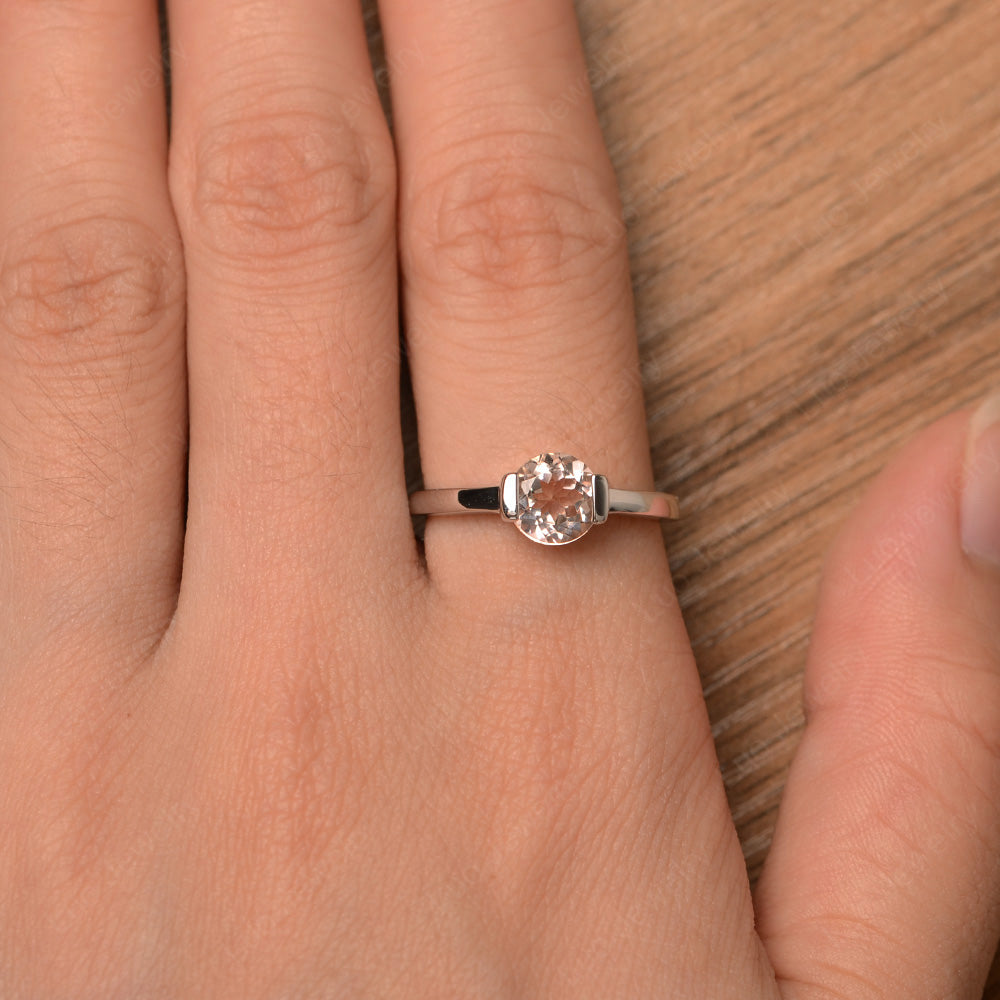 Round Cut Morganite Solitaire Bezel Ring - LUO Jewelry