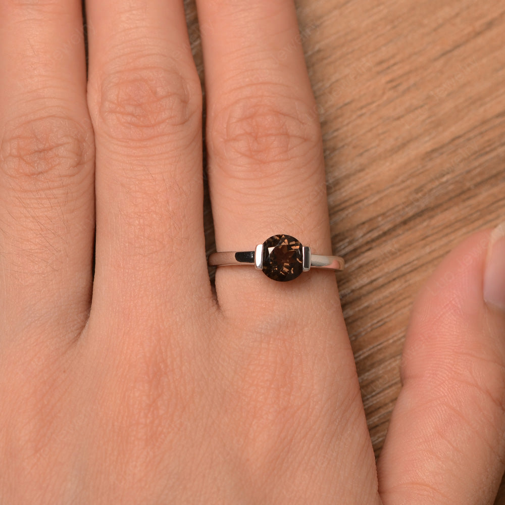 Round Cut Smoky Quartz Solitaire Bezel Ring - LUO Jewelry