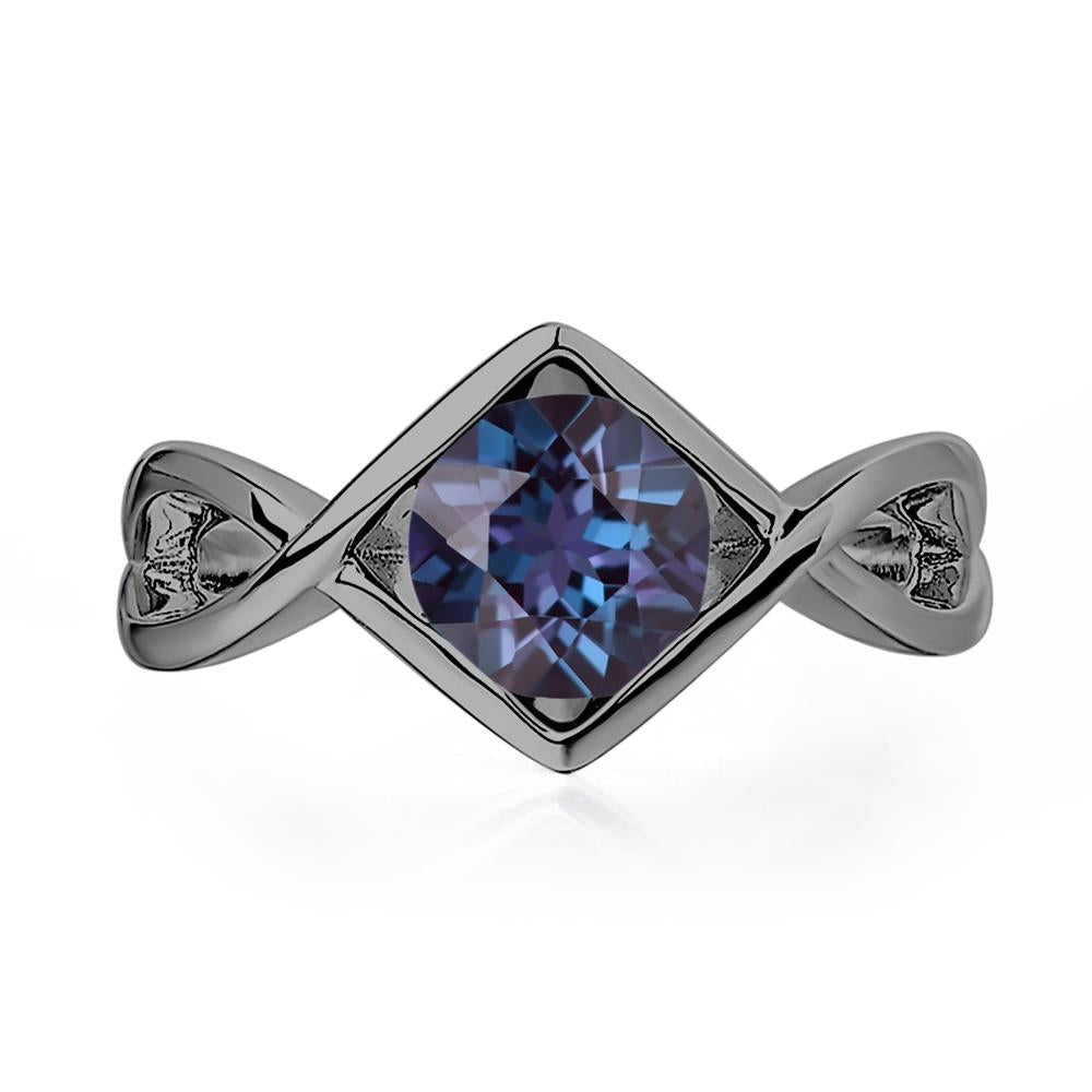 Lab Alexandrite Bezel Set Infinity Solitaire Ring - LUO Jewelry #metal_black finish sterling silver