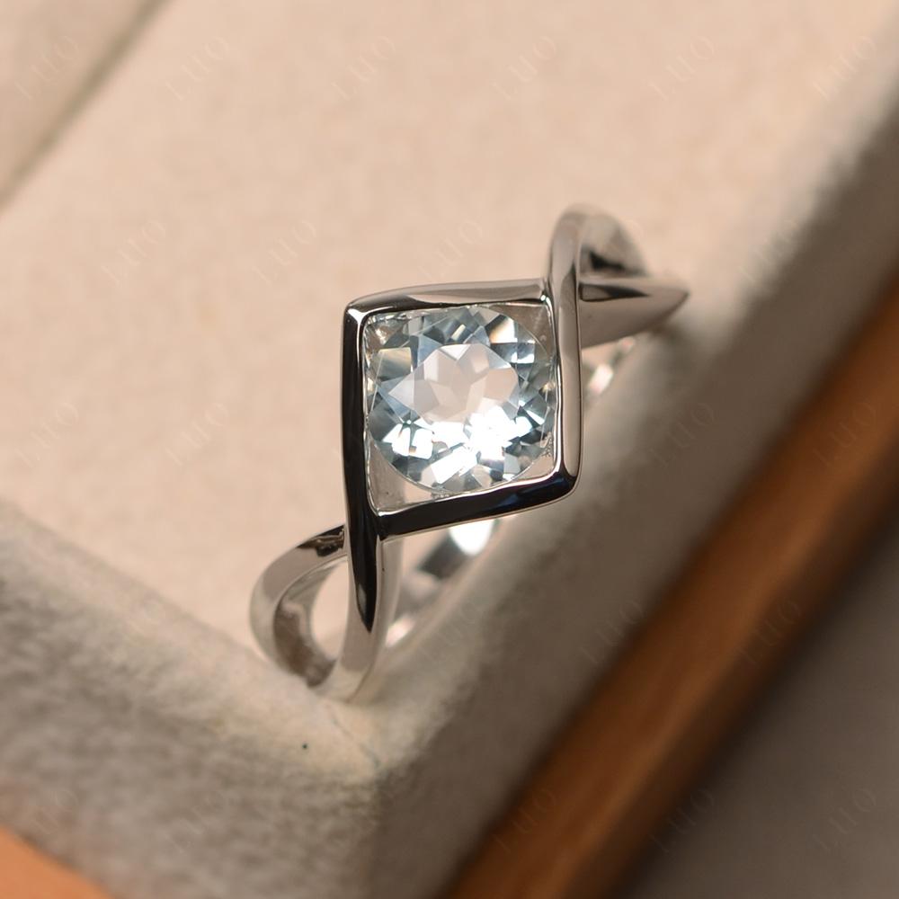 Aquamarine Bezel Set Infinity Solitaire Ring - LUO Jewelry