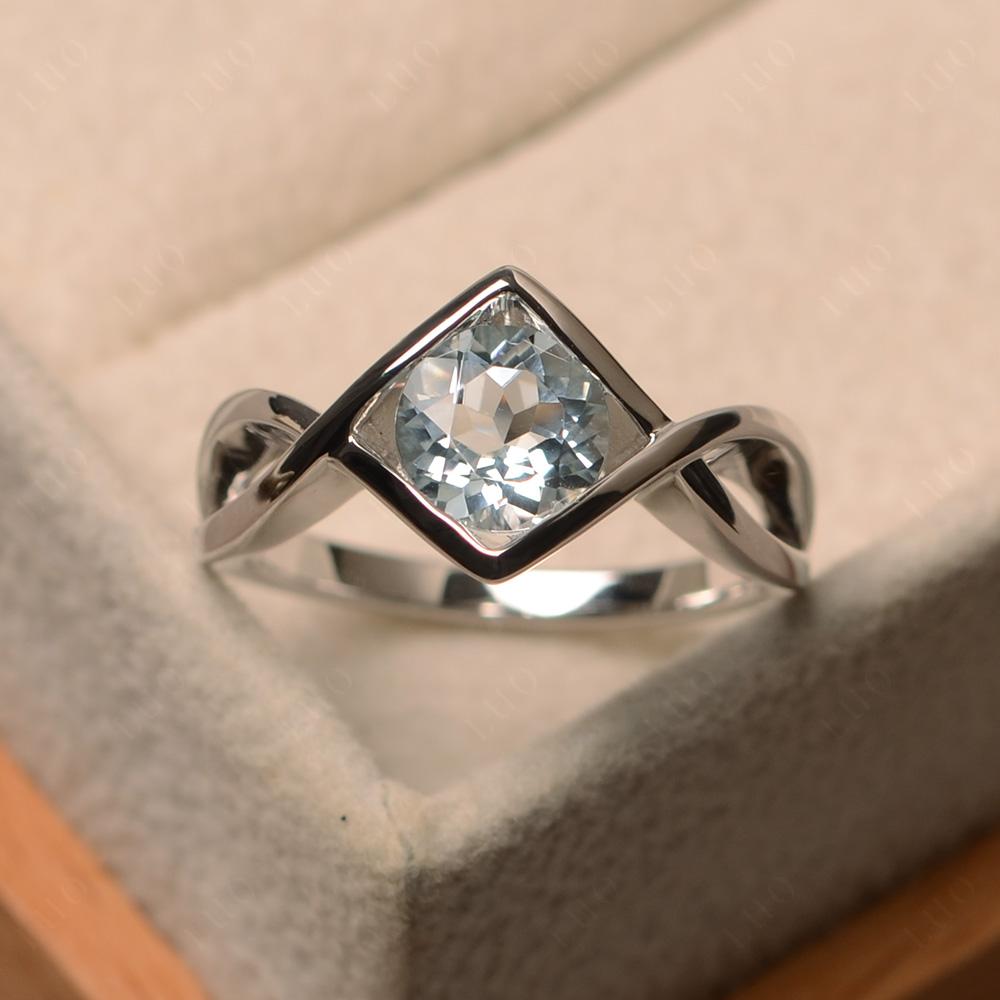 Aquamarine Bezel Set Infinity Solitaire Ring - LUO Jewelry