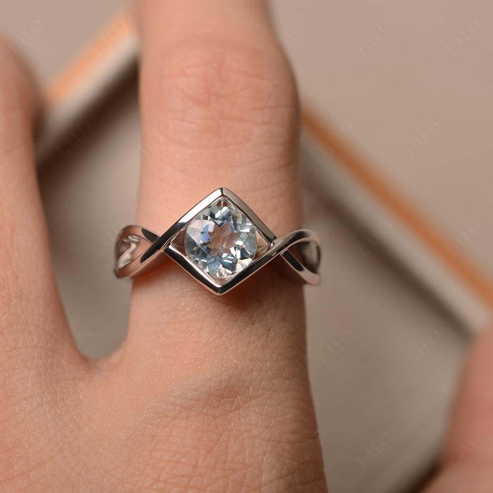 Aquamarine Bezel Set Infinity Solitaire Ring - LUO Jewelry