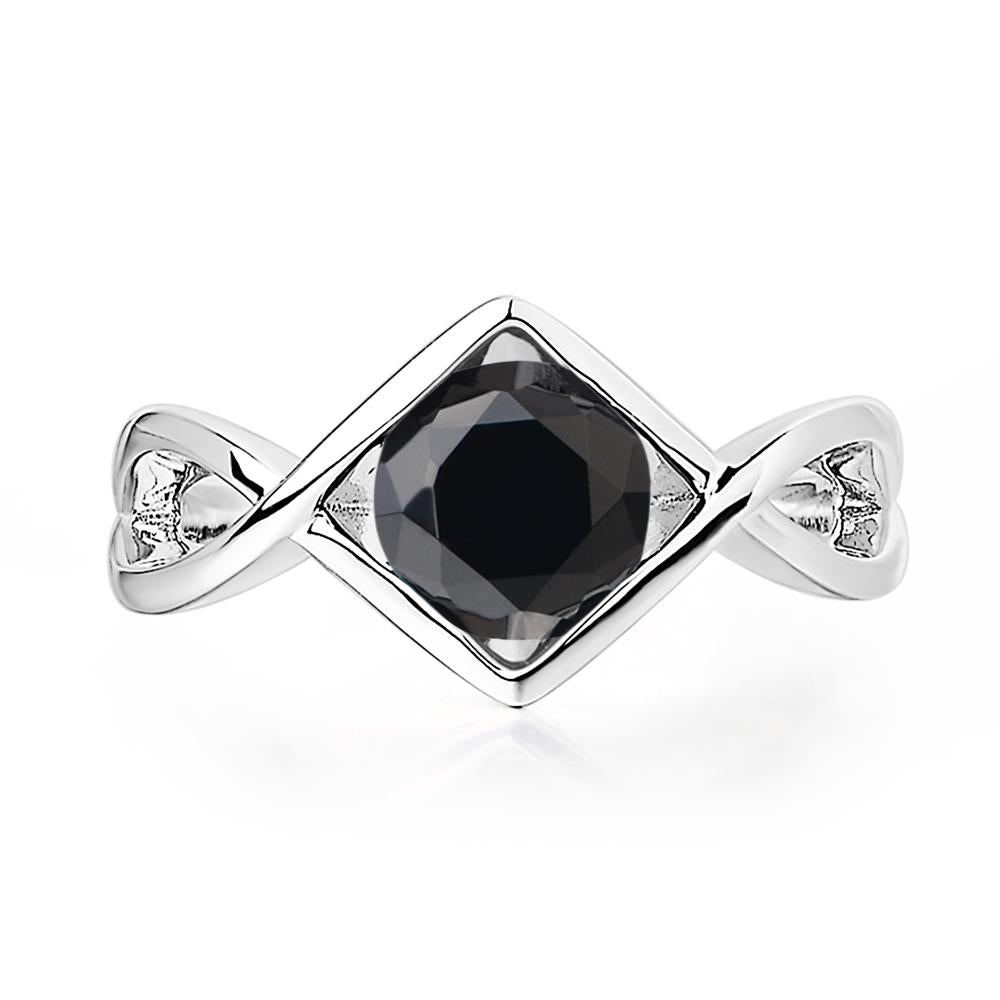 Black Stone Bezel Set Infinity Solitaire Ring - LUO Jewelry #metal_sterling silver
