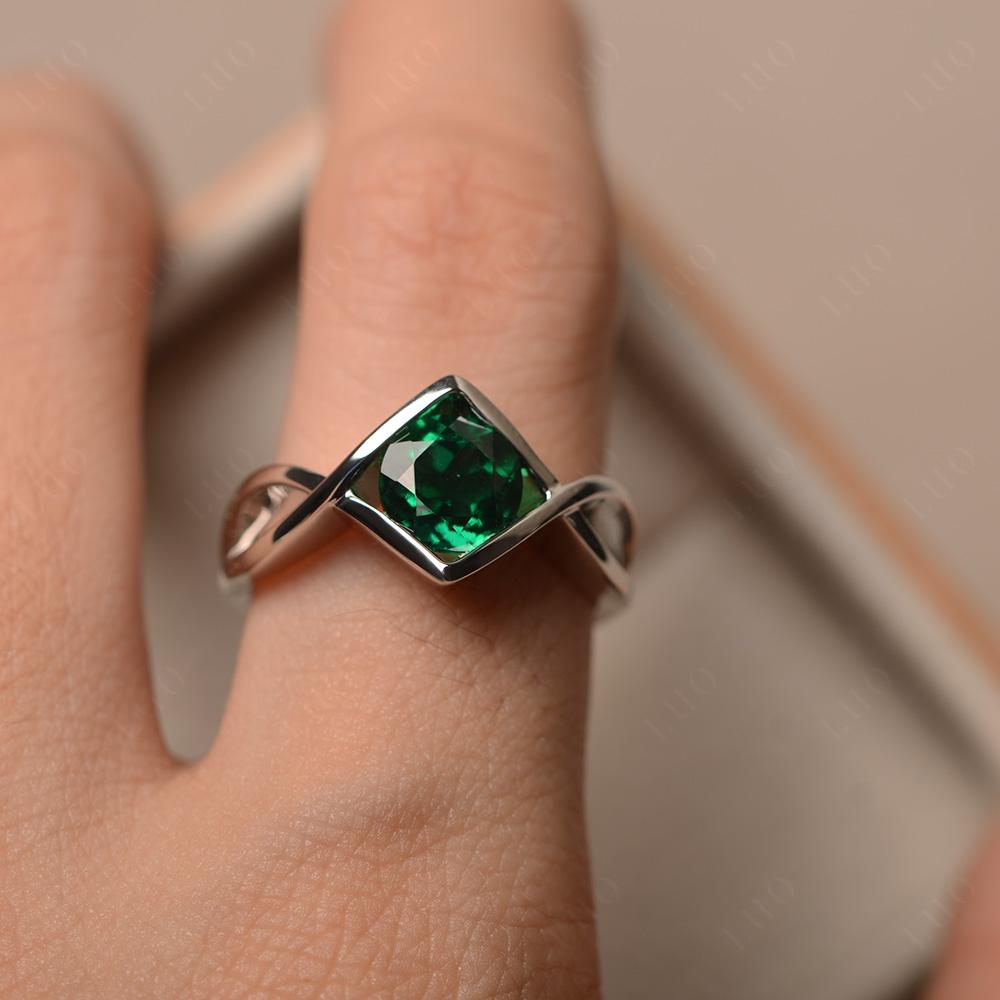 Emerald Bezel Set Infinity Solitaire Ring - LUO Jewelry