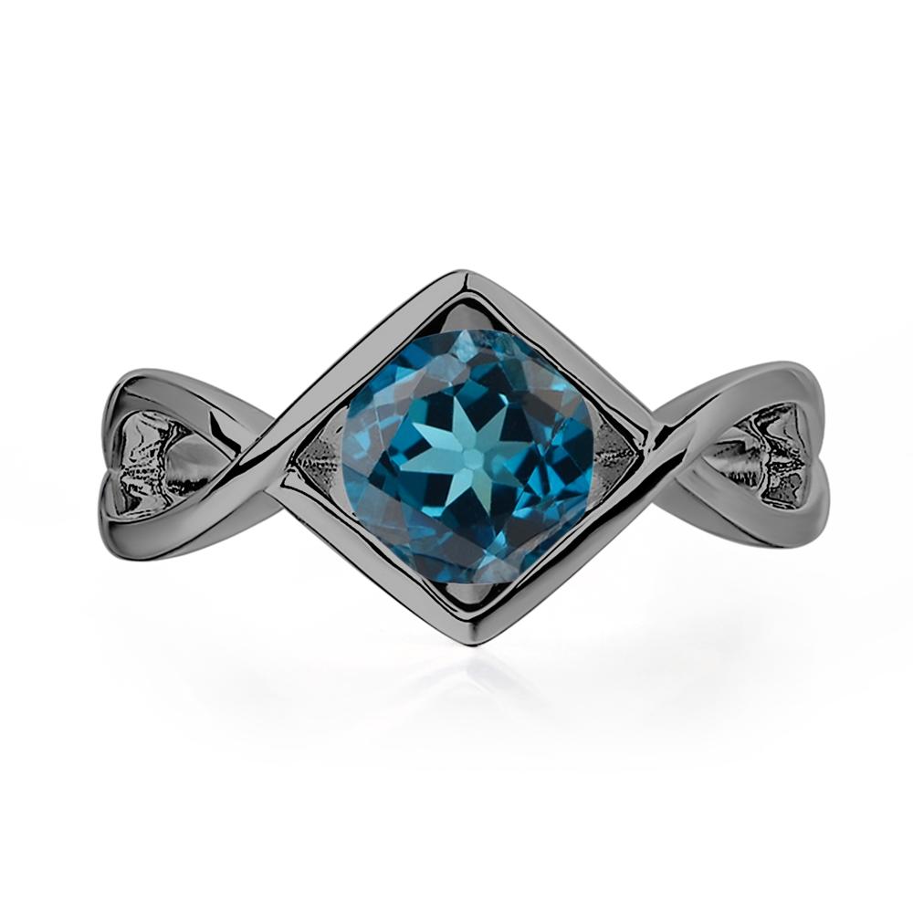 London Blue Topaz Bezel Set Infinity Solitaire Ring - LUO Jewelry #metal_black finish sterling silver