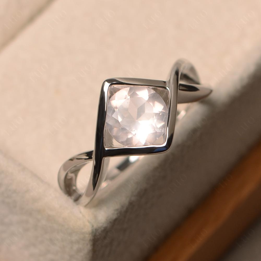 Rose Quartz Bezel Set Infinity Solitaire Ring - LUO Jewelry