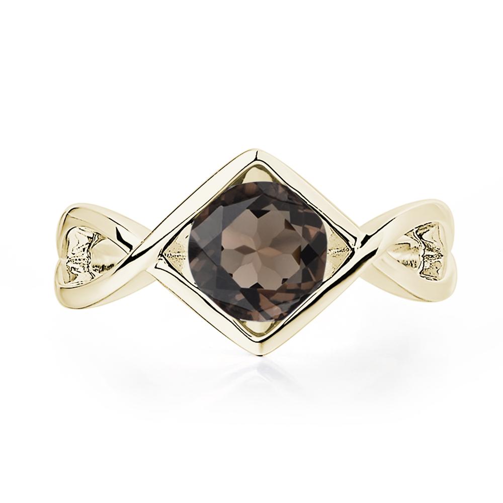 Smoky Quartz Bezel Set Infinity Solitaire Ring - LUO Jewelry #metal_14k yellow gold