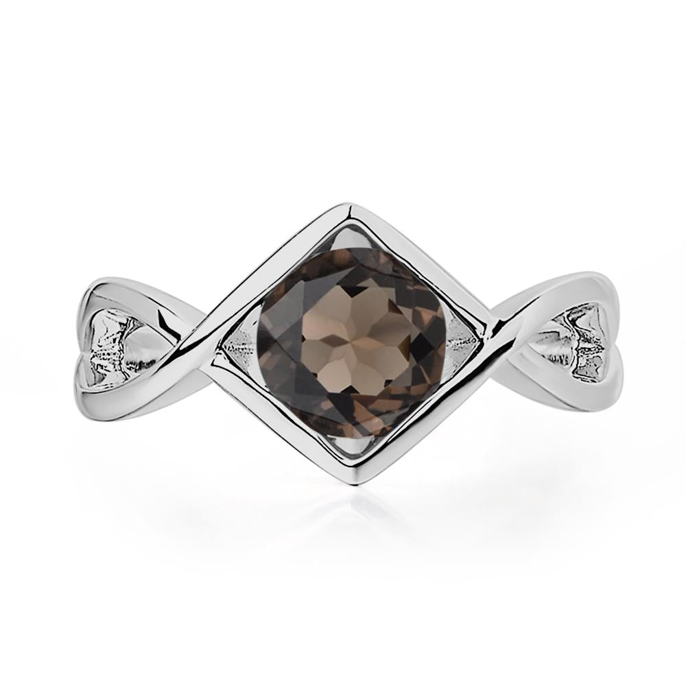 Smoky Quartz Bezel Set Infinity Solitaire Ring - LUO Jewelry #metal_platinum