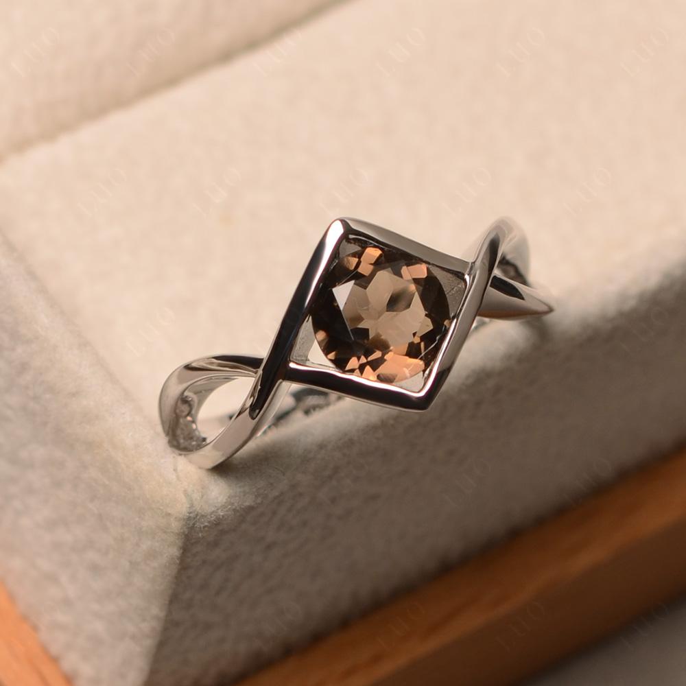 Smoky Quartz Bezel Set Infinity Solitaire Ring - LUO Jewelry