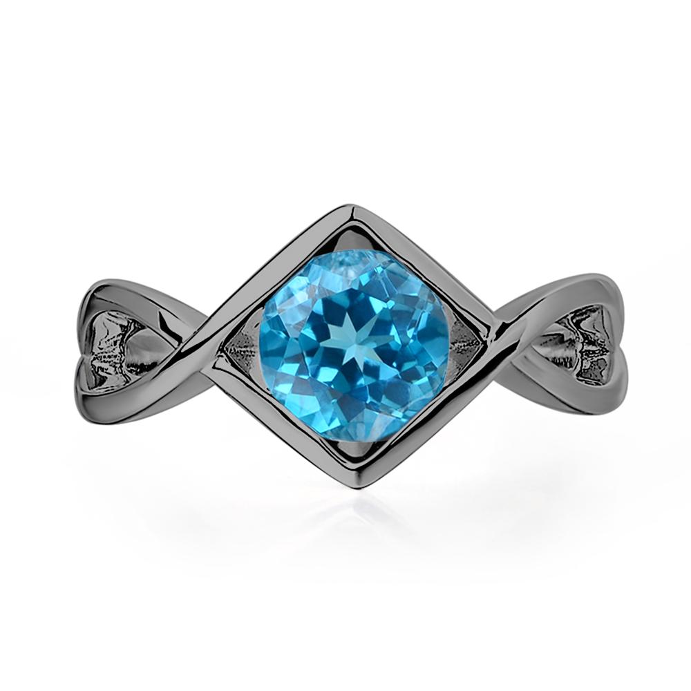 Swiss Blue Topaz Bezel Set Infinity Solitaire Ring - LUO Jewelry #metal_black finish sterling silver