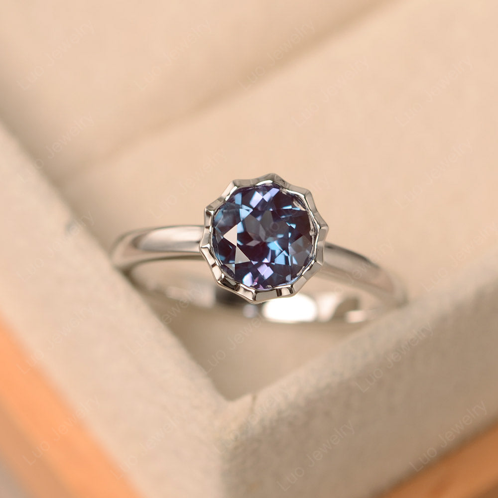 Alexandrite Bezel Set Solitaire Engagement Ring - LUO Jewelry