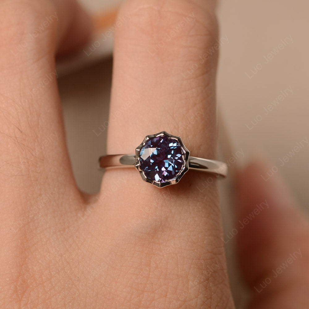 Alexandrite Bezel Set Solitaire Engagement Ring - LUO Jewelry