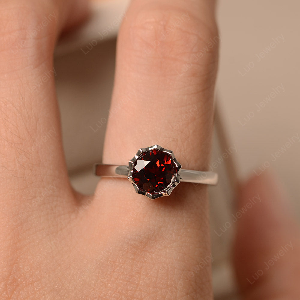 Garnet Bezel Set Solitaire Engagement Ring - LUO Jewelry