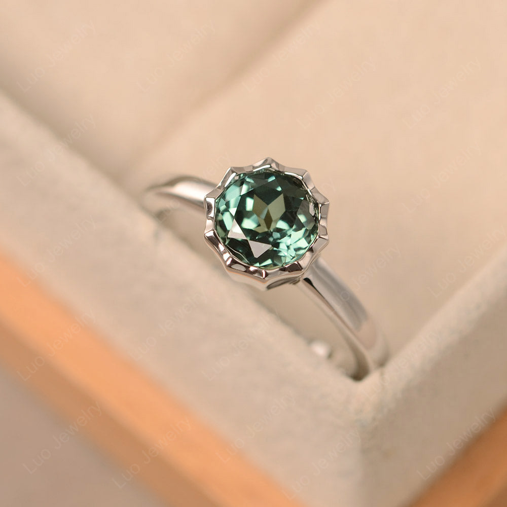 Green Sapphire Bezel Set Solitaire Engagement Ring - LUO Jewelry