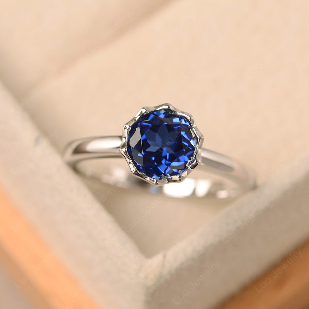 Lab Sapphire Bezel Set Solitaire Engagement Ring - LUO Jewelry