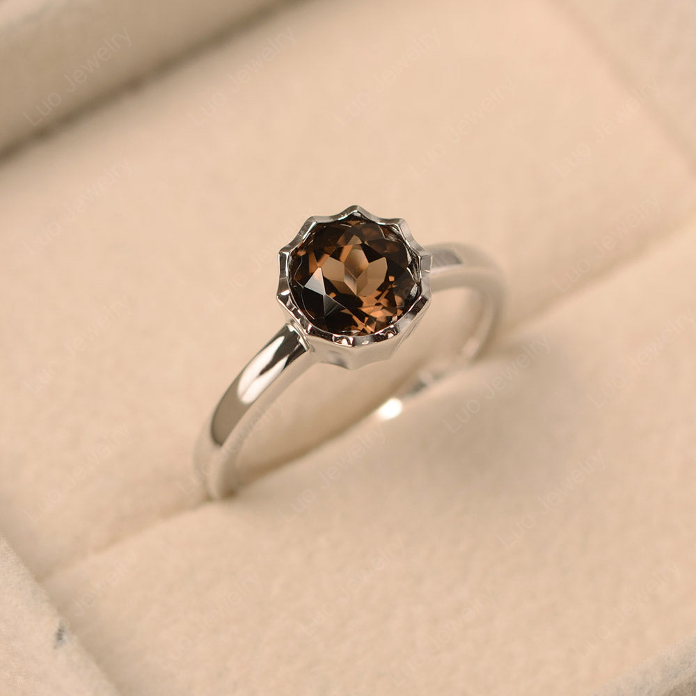 Smoky Quartz  Bezel Set Solitaire Engagement Ring - LUO Jewelry