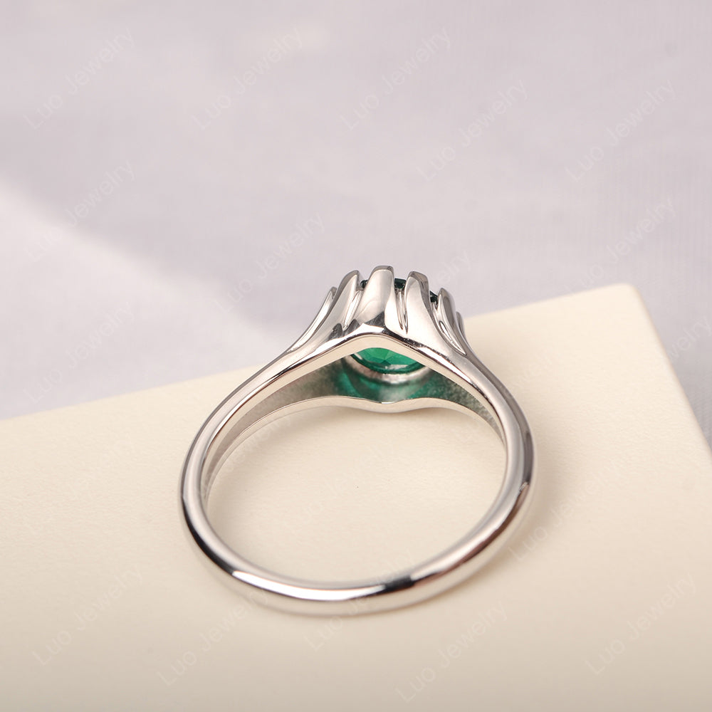Vintage Lab Emerald Solitaire Engagement Ring - LUO Jewelry