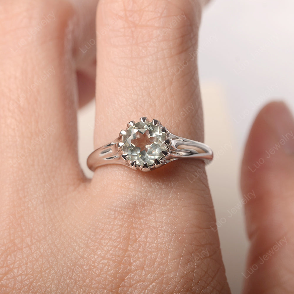 Vintage Green Amethyst Solitaire Engagement Ring - LUO Jewelry