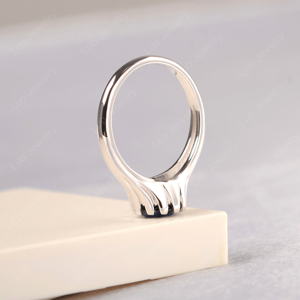 Vintage Lab Sapphire Solitaire Engagement Ring - LUO Jewelry