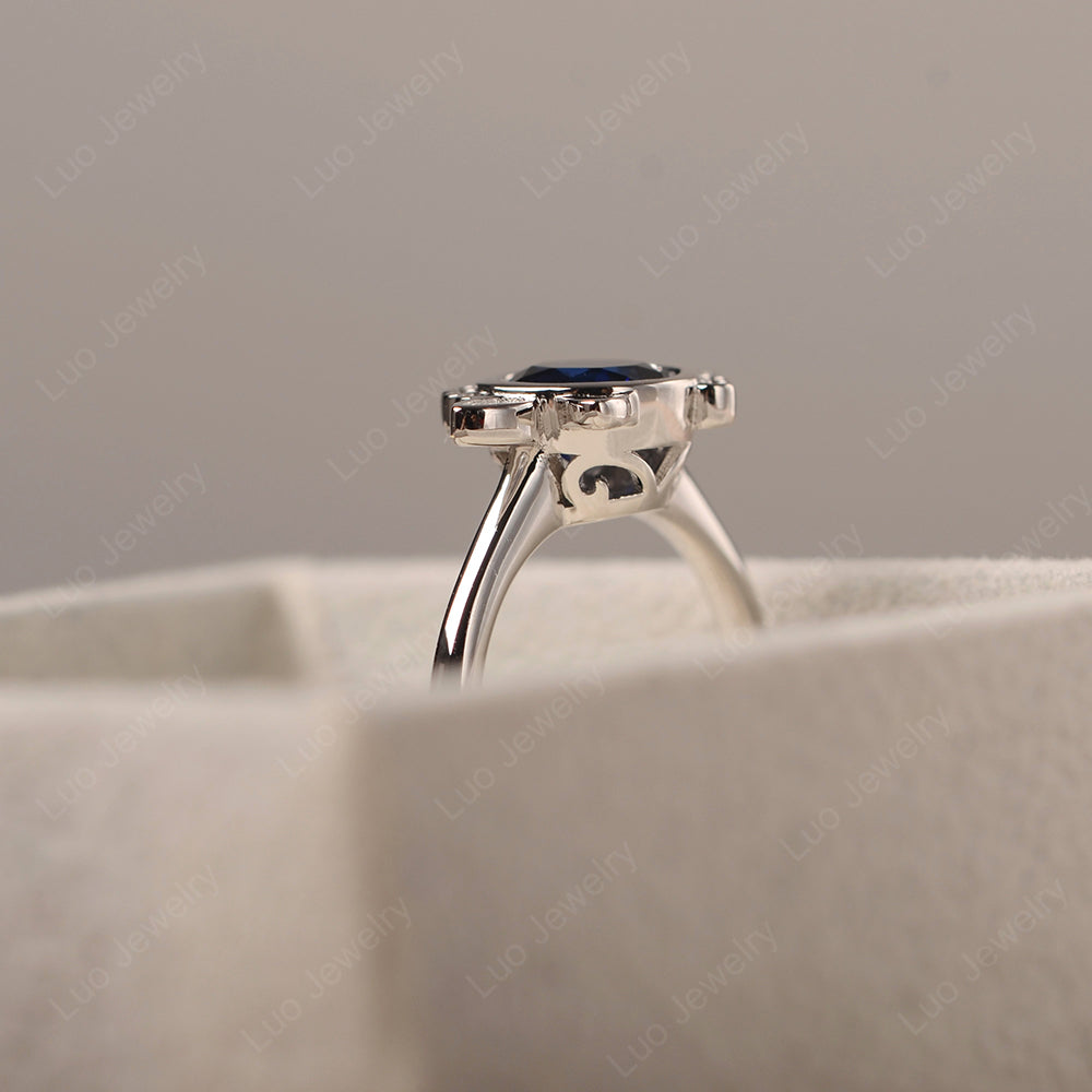 Saturn Style Lab Sapphire Engagement Ring - LUO Jewelry