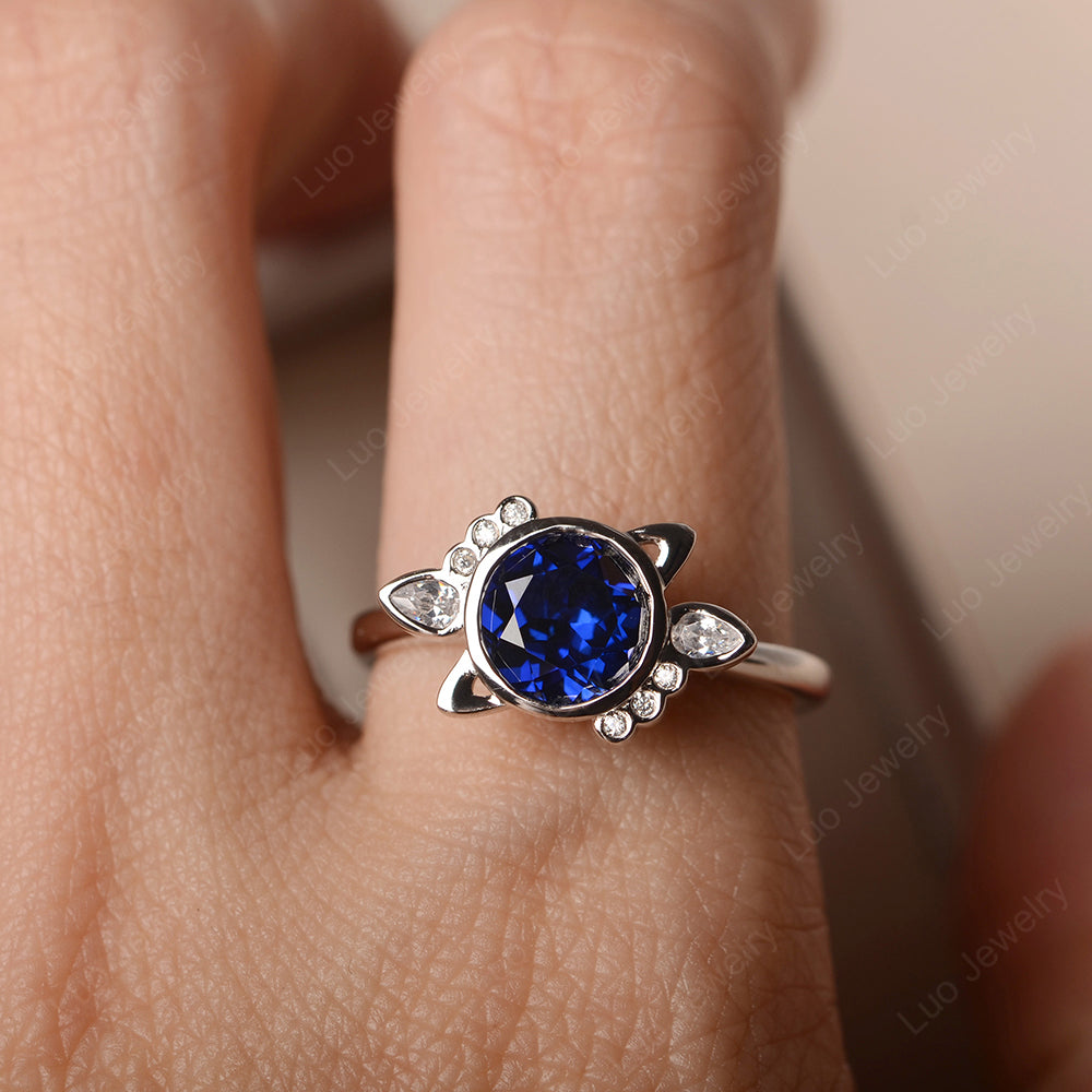 Saturn Style Lab Sapphire Engagement Ring - LUO Jewelry