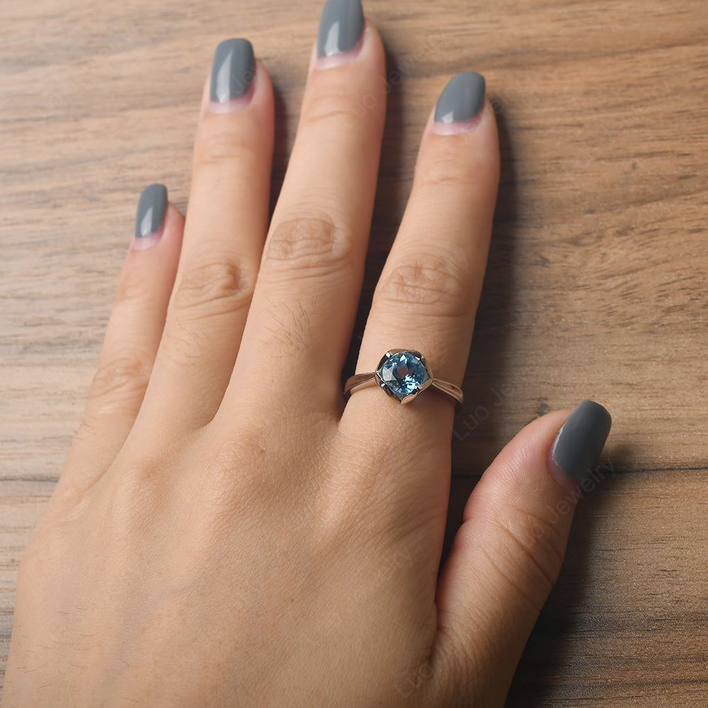 Round Swiss Blue Topaz Solitaire Ring - LUO Jewelry