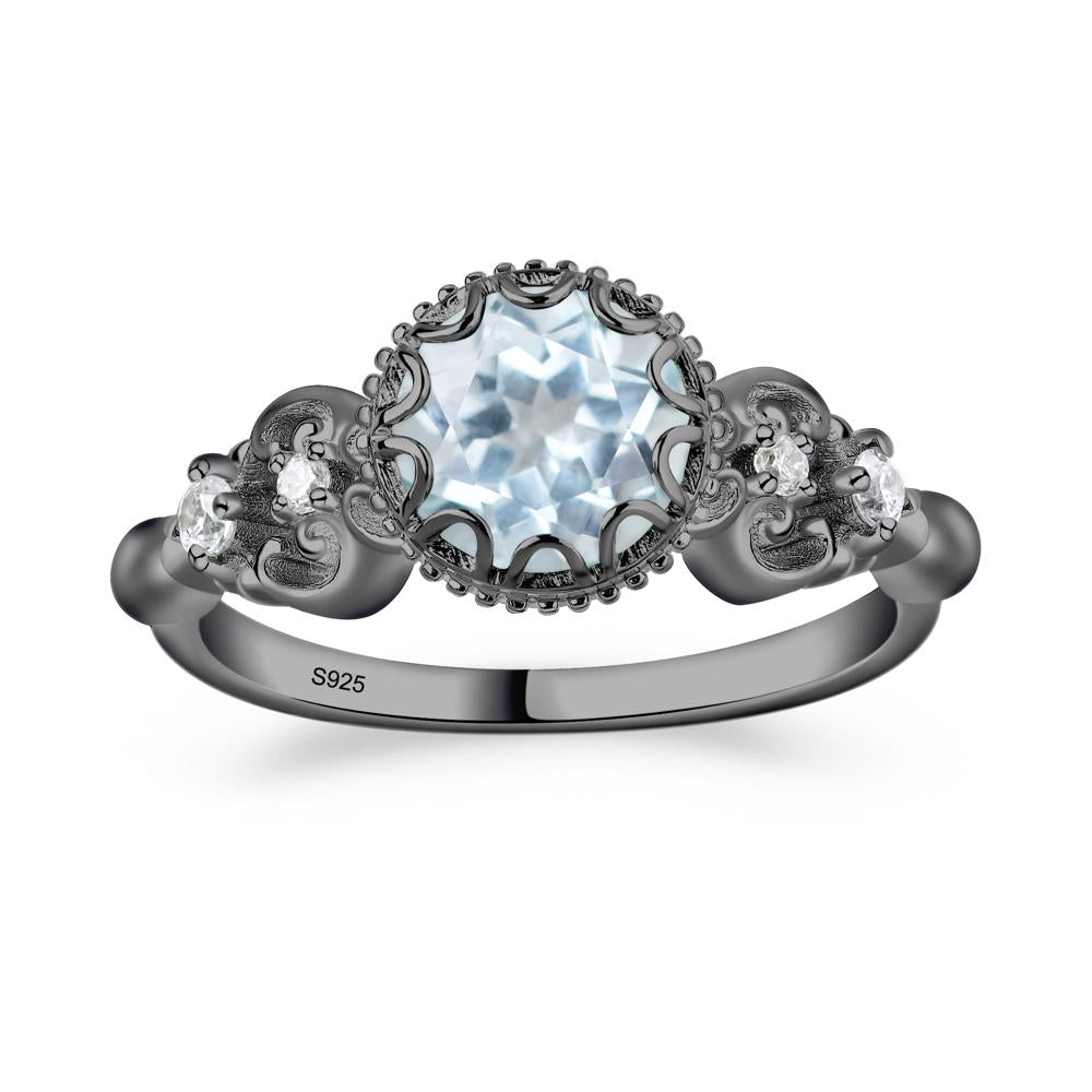 Art Deco Vintage Inspired Aquamarine Ring - LUO Jewelry #metal_black finish sterling silver