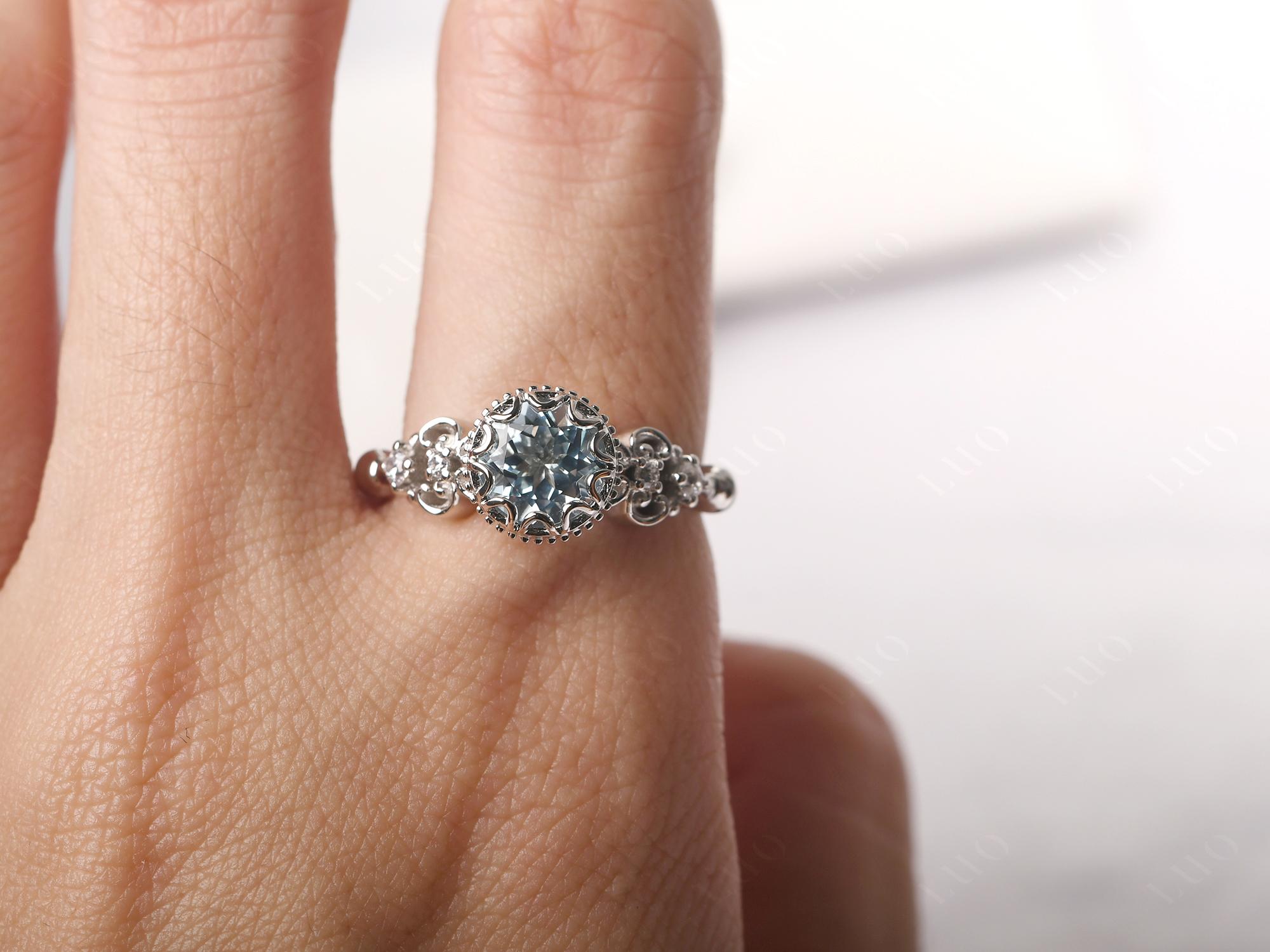 Art Deco Vintage Inspired Aquamarine Ring - LUO Jewelry