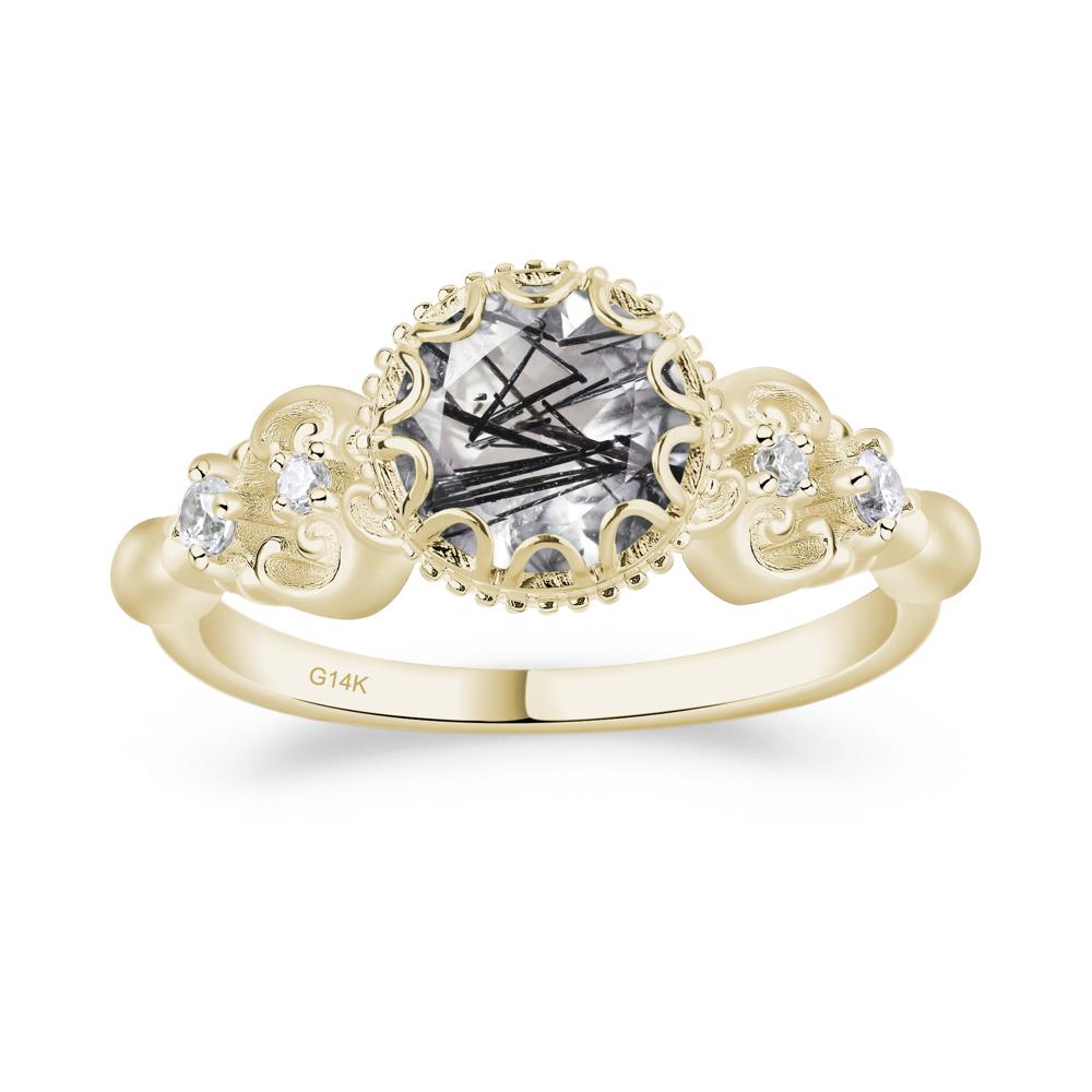 Art Deco Vintage Inspired Black Rutilated Quartz Ring - LUO Jewelry #metal_14k yellow gold