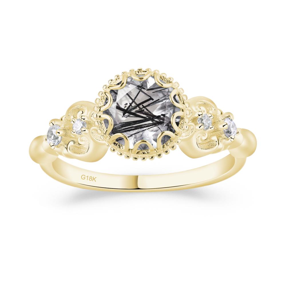 Art Deco Vintage Inspired Black Rutilated Quartz Ring - LUO Jewelry #metal_18k yellow gold