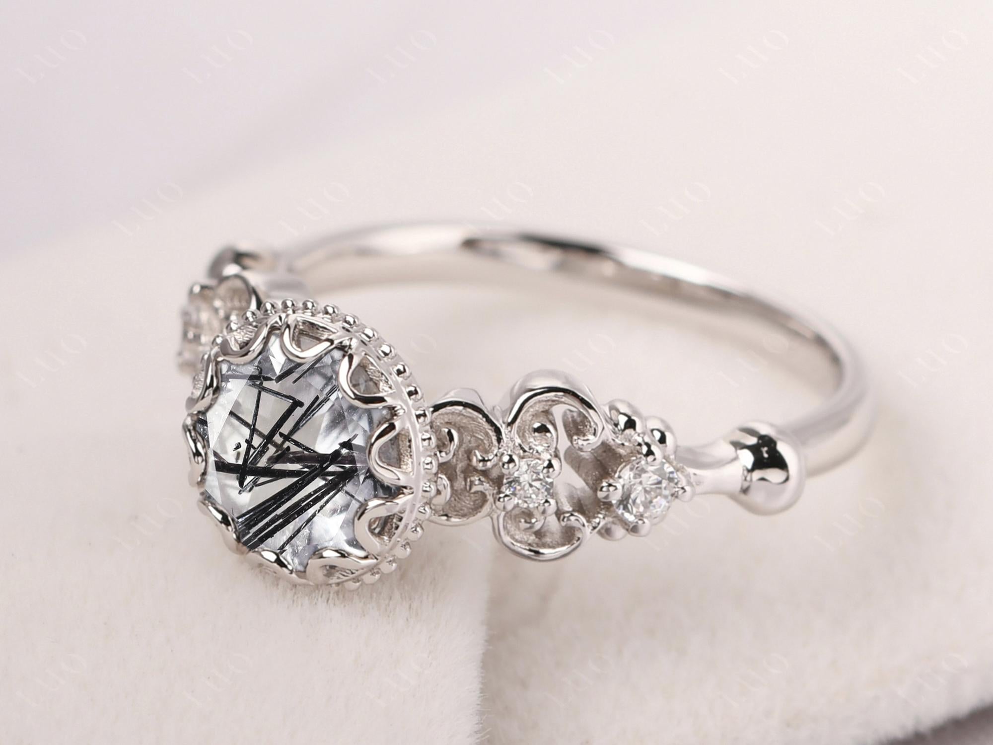 Art Deco Vintage Inspired Black Rutilated Quartz Ring - LUO Jewelry