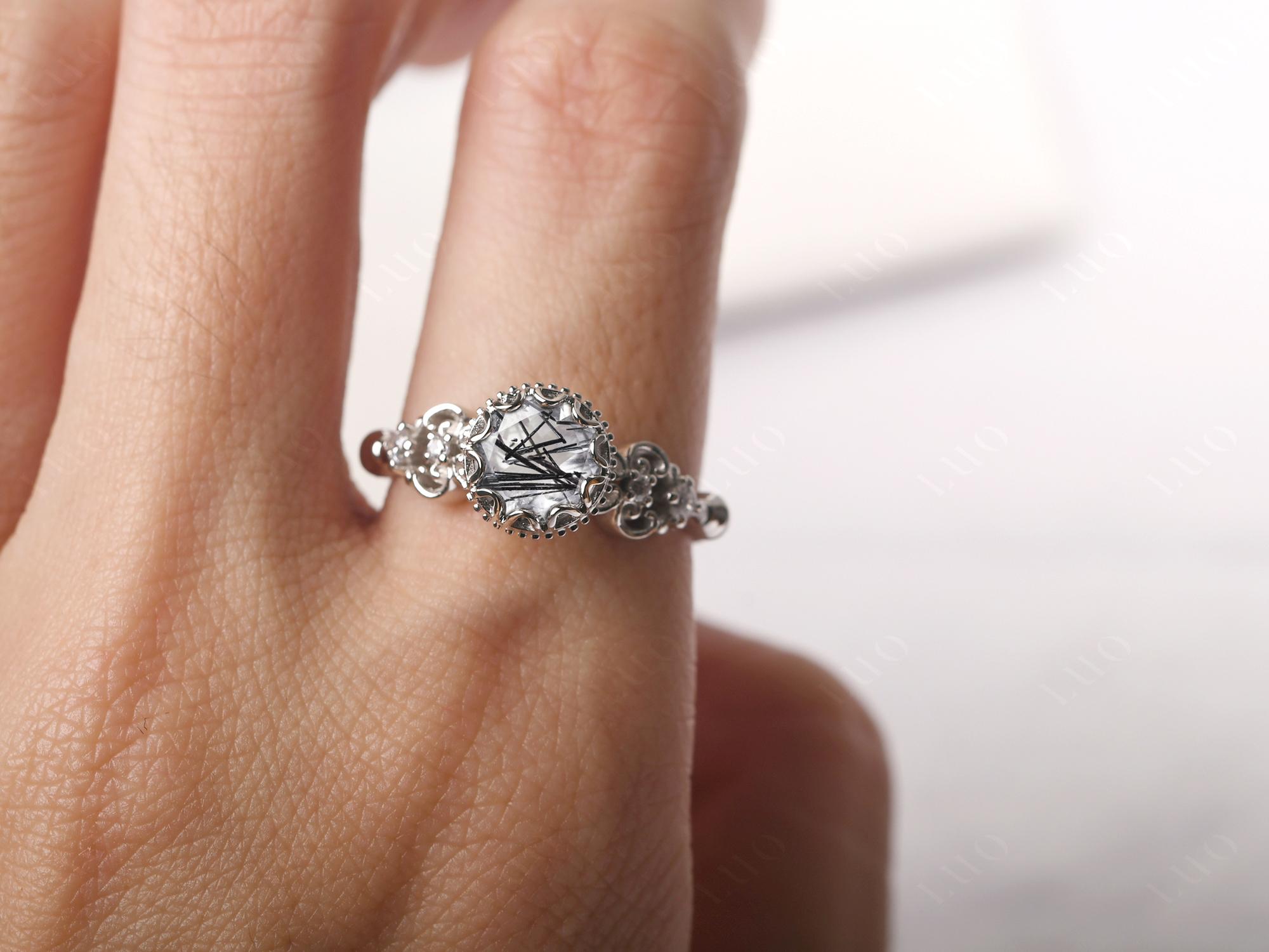 Art Deco Vintage Inspired Black Rutilated Quartz Ring - LUO Jewelry