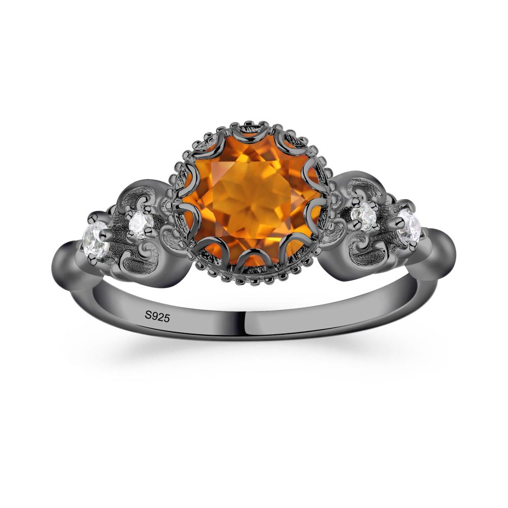 Art Deco Vintage Inspired Citrine Ring - LUO Jewelry #metal_black finish sterling silver