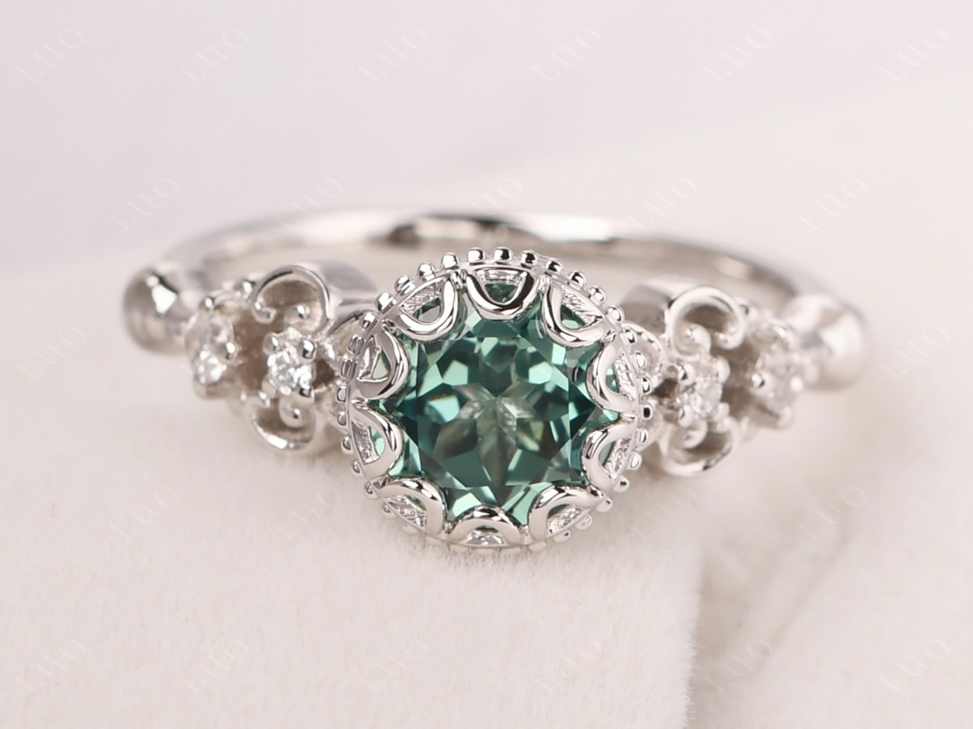 Art Deco Vintage Inspired Green Sapphire Ring - LUO Jewelry