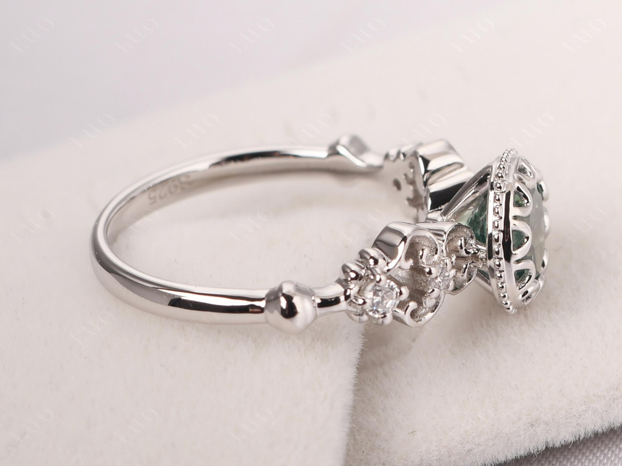 Art Deco Vintage Inspired Green Sapphire Ring - LUO Jewelry