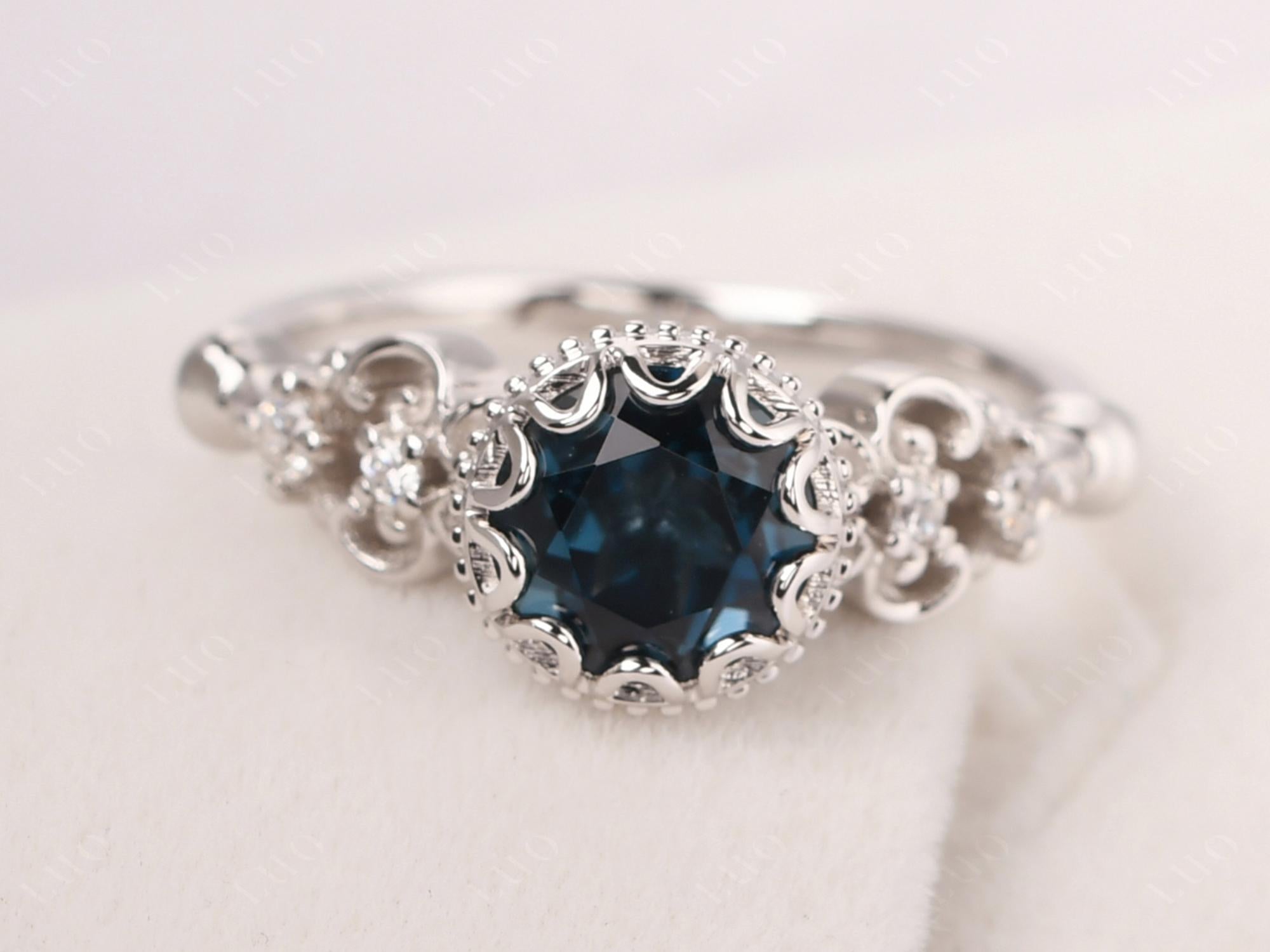 Art Deco Vintage Inspired London Blue Topaz Ring - LUO Jewelry