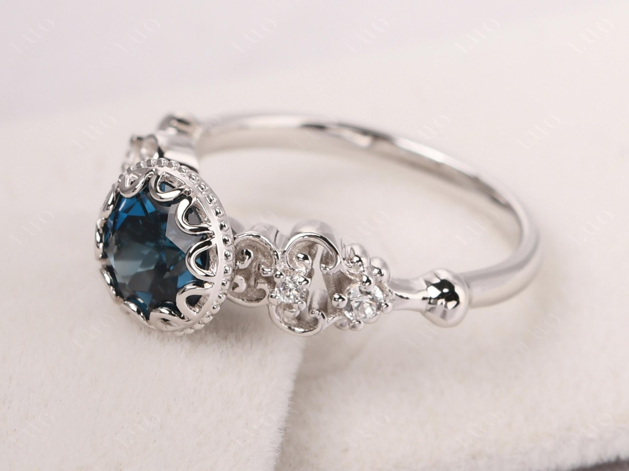Art Deco Vintage Inspired London Blue Topaz Ring - LUO Jewelry