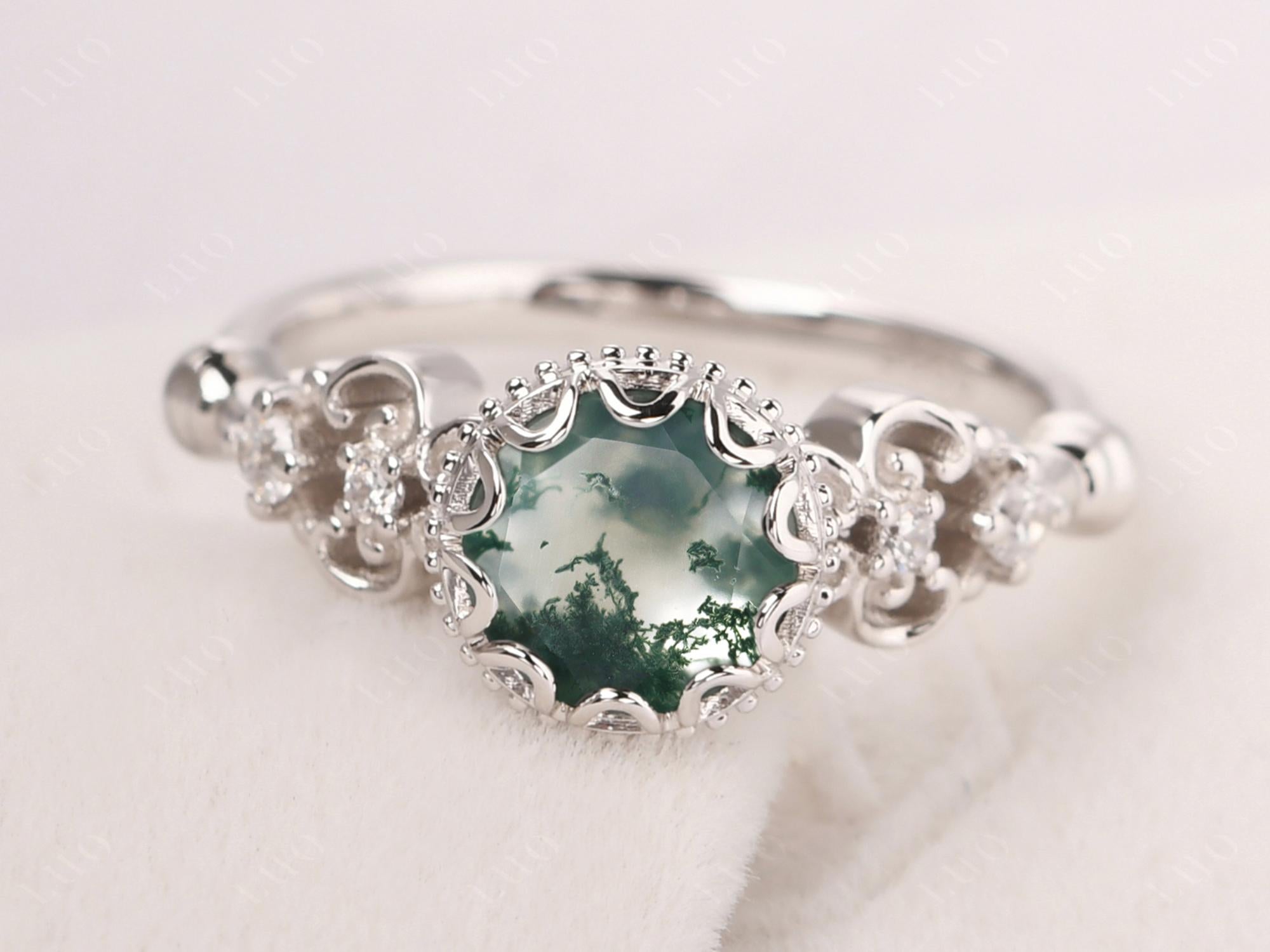Art Deco Vintage Inspired Moss Agate Ring - LUO Jewelry