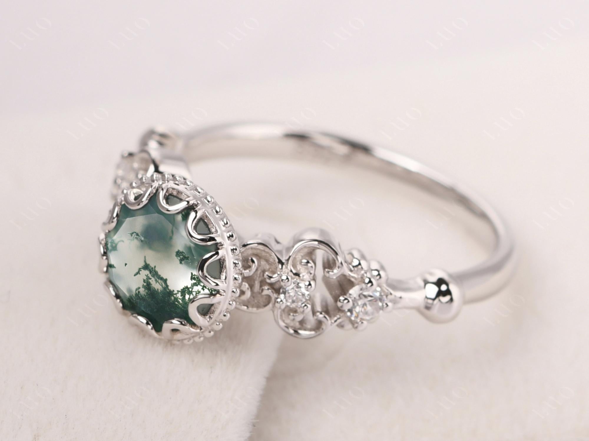 Art Deco Vintage Inspired Moss Agate Ring - LUO Jewelry