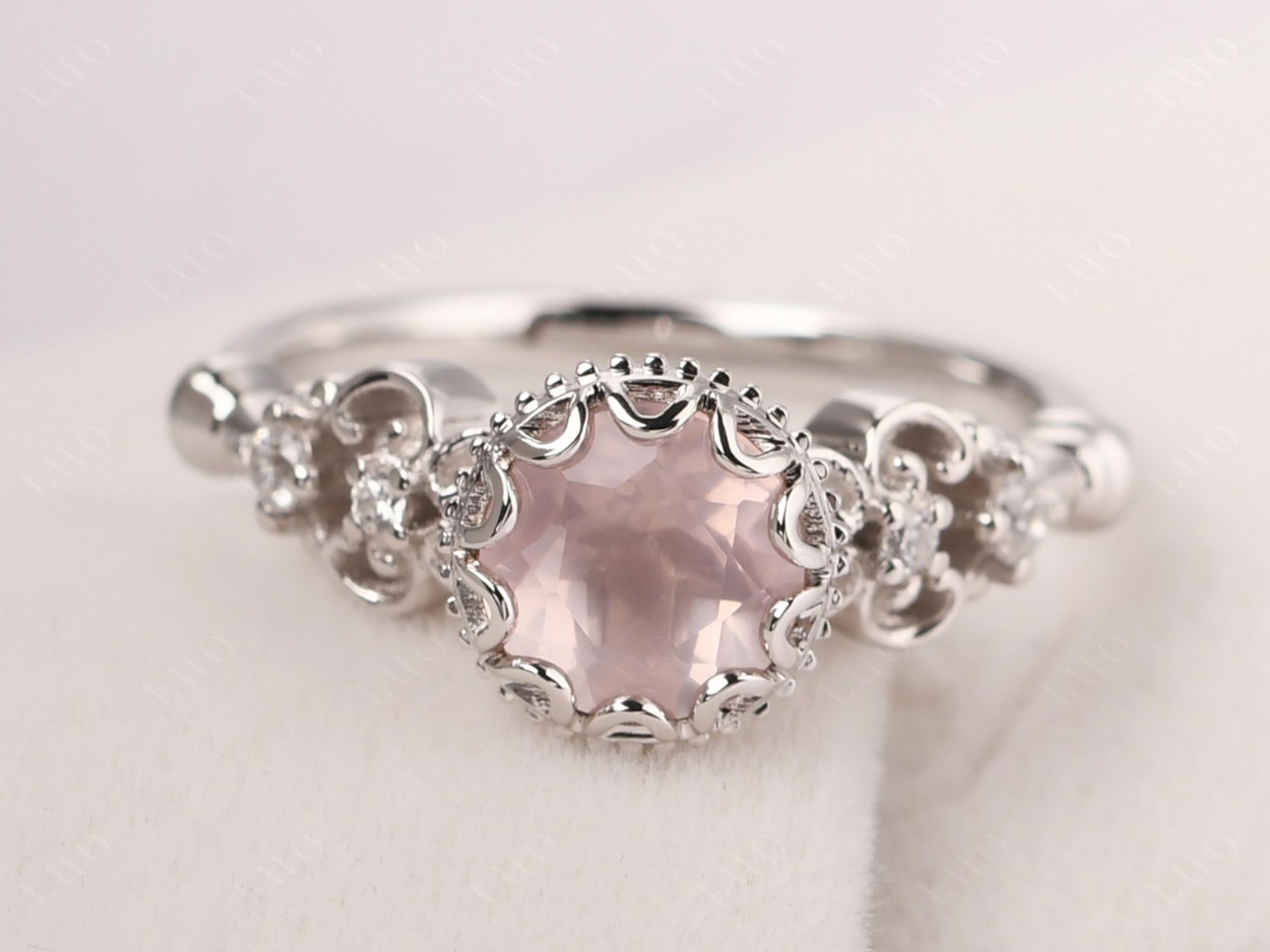 Art Deco Vintage Inspired Rose Quartz Ring - LUO Jewelry