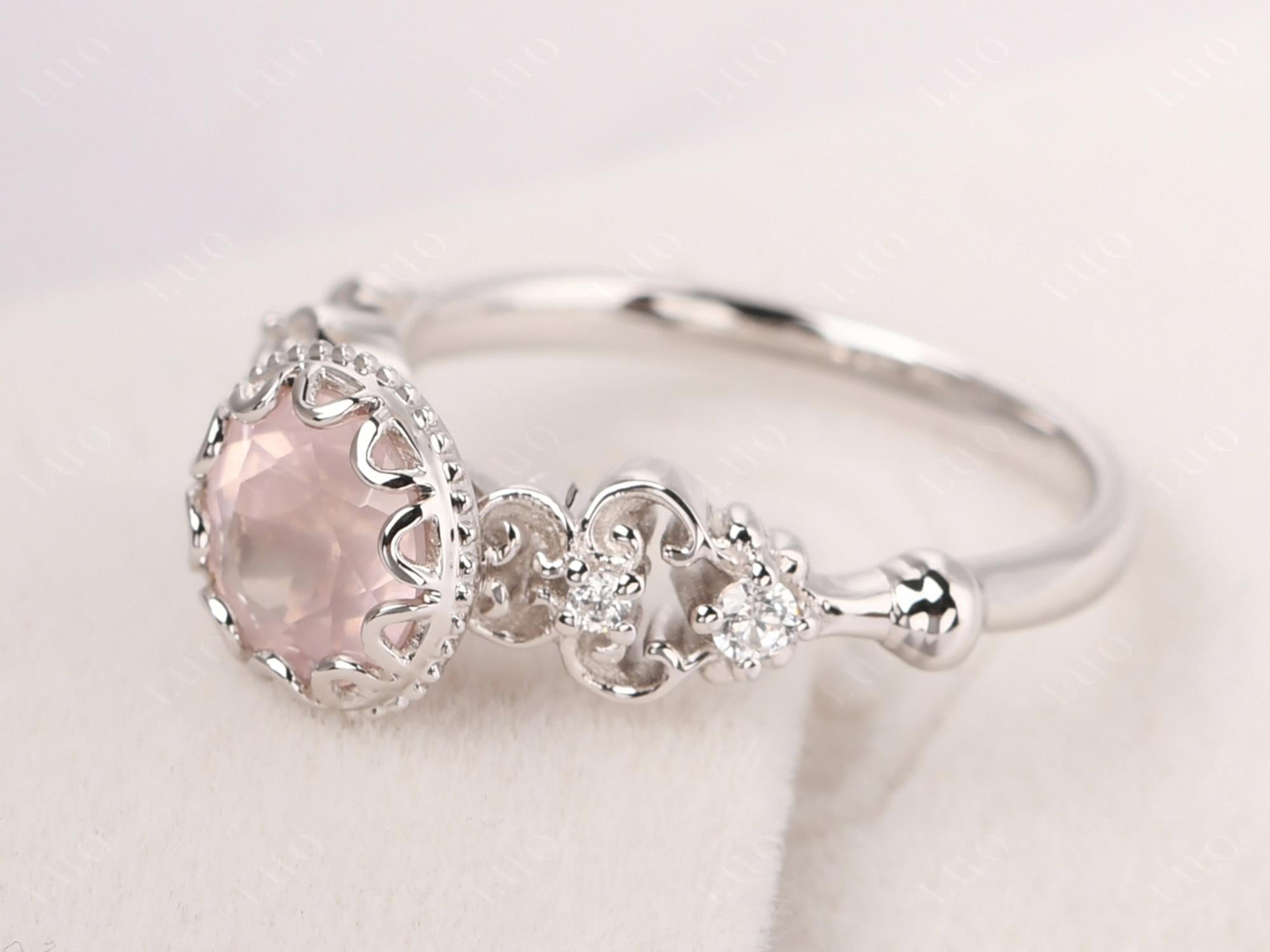 Art Deco Vintage Inspired Rose Quartz Ring - LUO Jewelry