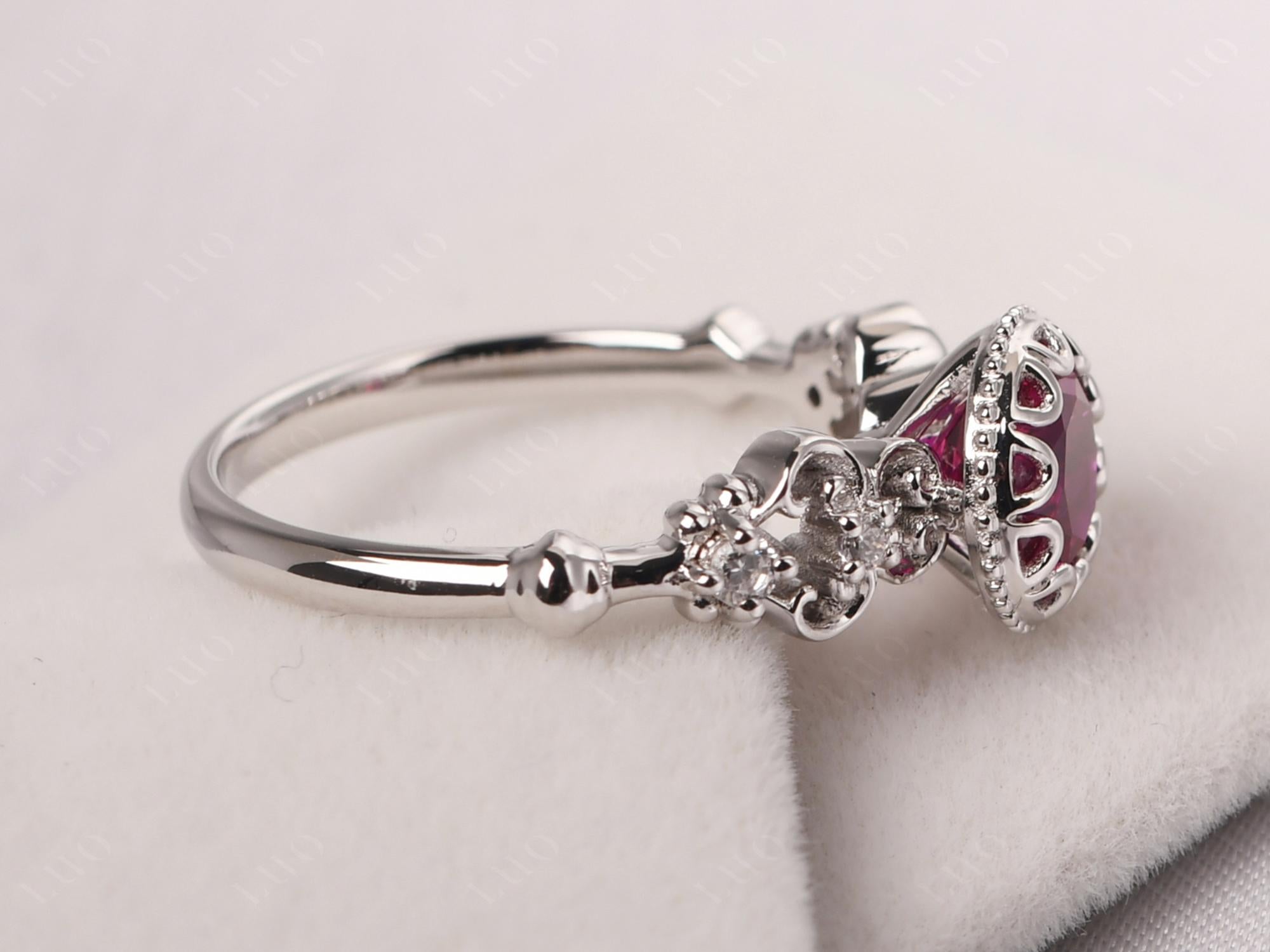 Art Deco Vintage Inspired Lab Grown Ruby Ring - LUO Jewelry