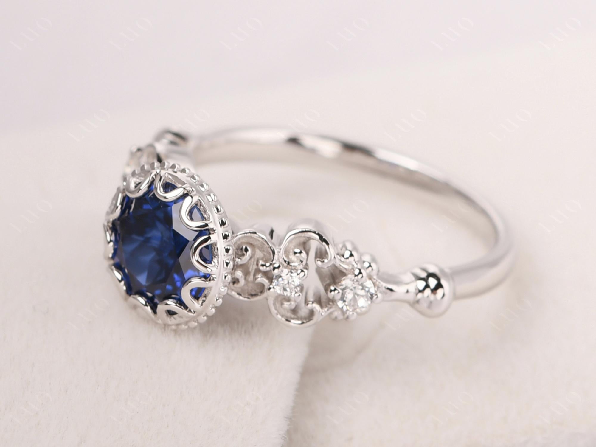 Art Deco Vintage Inspired Lab Created Sapphire Ring - LUO Jewelry