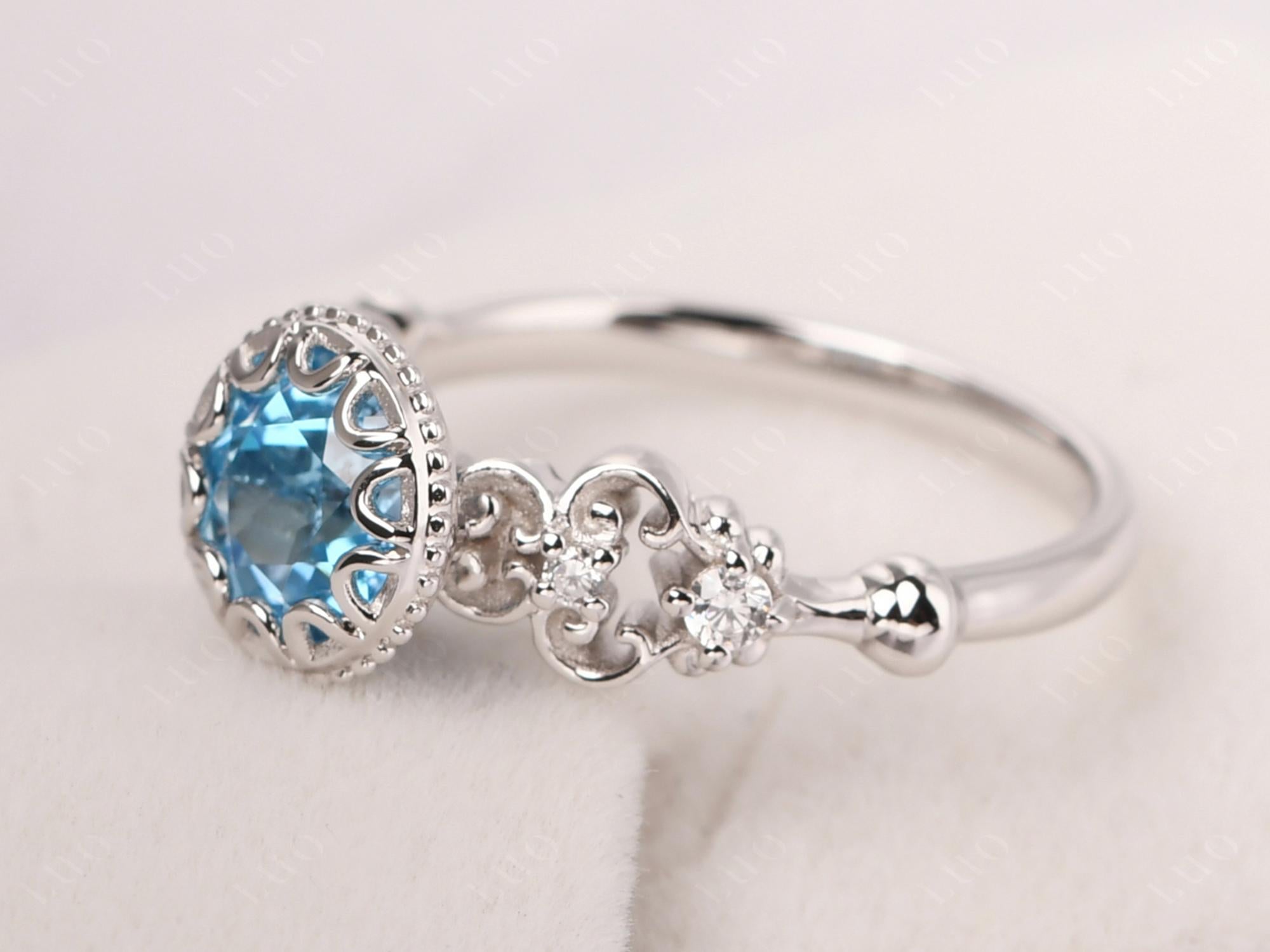 Art Deco Vintage Inspired Swiss Blue Topaz Ring - LUO Jewelry